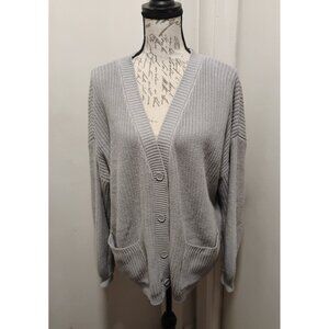 FOREVER 21 Women's Gray Long Sleeve Cardigan V Neck Button Front Pocket Large